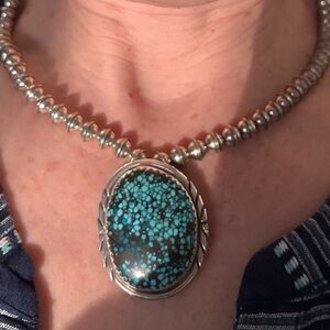 ‼️SOLD‼️ Navajo Pearls Necklace Sterling Silver Bird’s Eye Kingman Turquoise